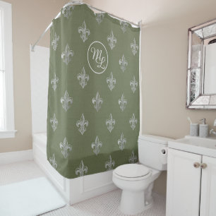 Custom Preppy olive green Fleur de Lis Shower Curtain