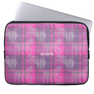 Custom preppy pink purple horse tartan heart laptop sleeve