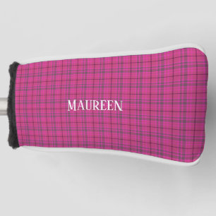Custom preppy pink & purple plaid tartan putter  golf head cover