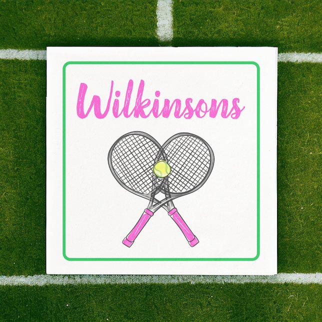 Custom Preppy Pink Tennis Racquets Cocktail Party Napkin (Creator Uploaded)