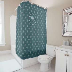 Custom Preppy teal blue Fleur de Lis Shower Curtain