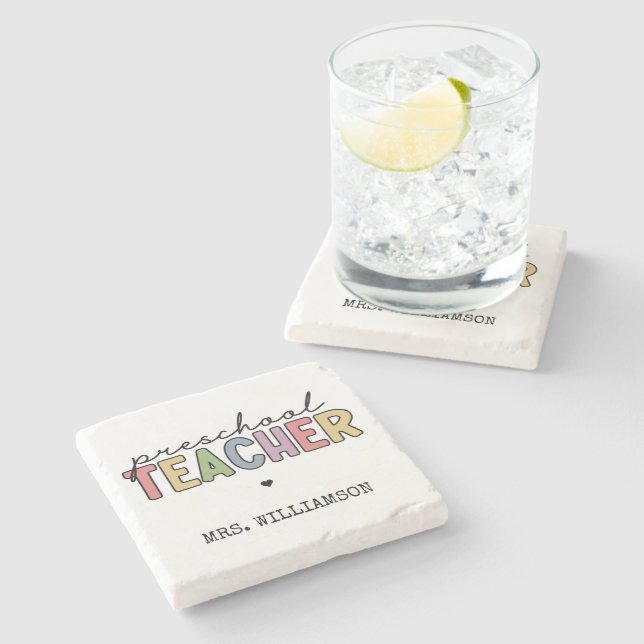 Custom Preschool Teacher Personalised Gifts Stone Coaster (Side)