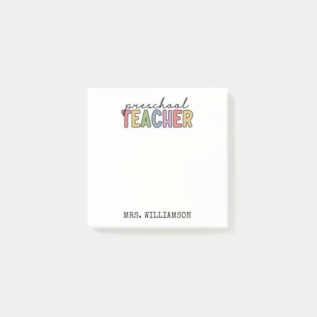 Custom Preschool Teacher Personalised Post-it Notes (Front)