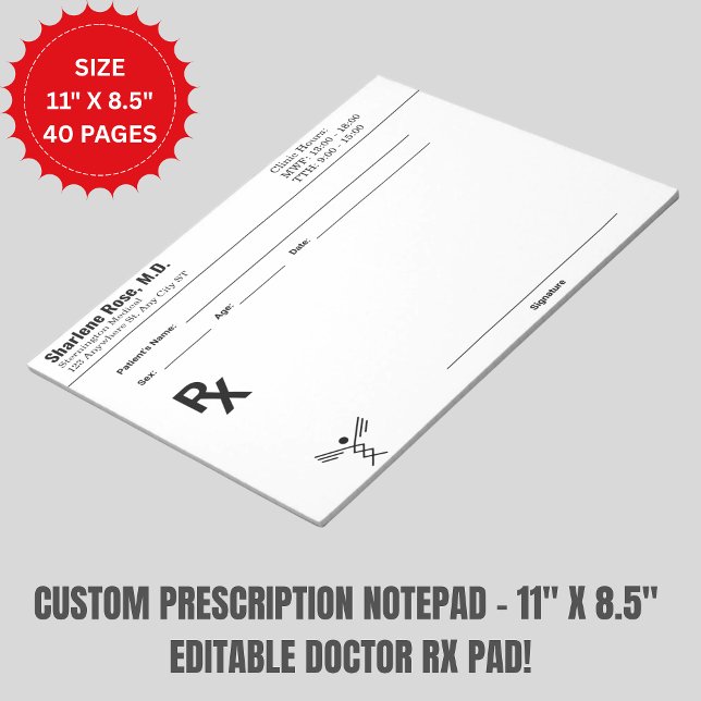 Custom Prescription Notepad – Editable Doctor RX  (Custom Prescription Notepad – 11" x 8.5" Editable Doctor RX Pad!)