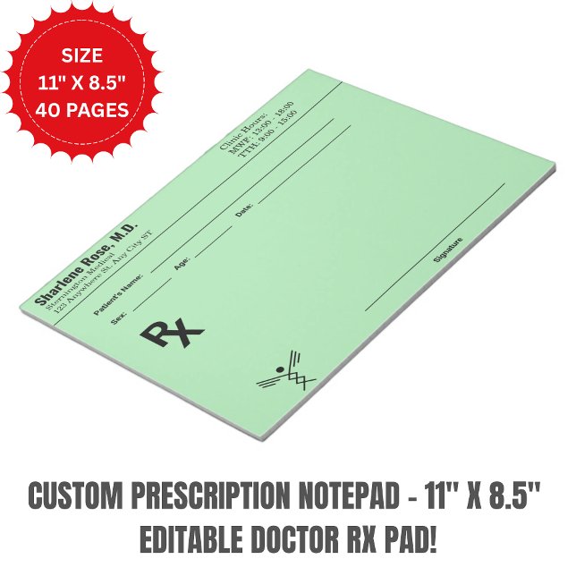 Custom Prescription Notepad – Editable Doctor RX  (Custom Prescription Notepad – 11" x 8.5" Editable Doctor RX Pad)