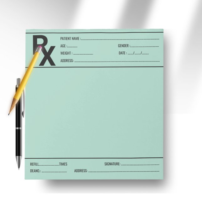 Custom Prescription Pad for Doctor Pharmacist Rx  (Custom Prescription Pad for Doctor Pharmacist Rx - Green -)