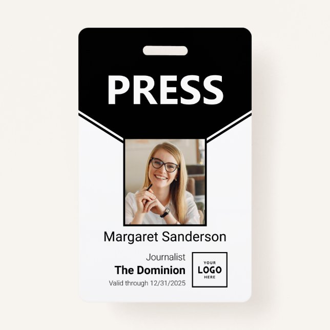 Custom Press ID Badge with Photo and QR Code (Front)
