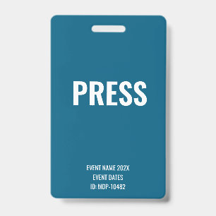 Custom Press Media Access Concert Festival Blue ID Badge