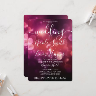Custom Pretty Dark Pink Glitter Bokeh Wedding Invitation