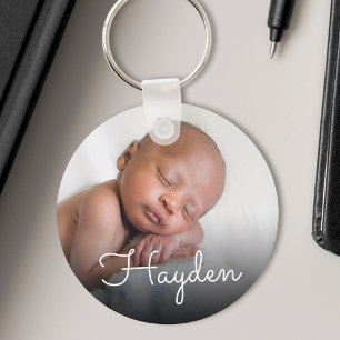 Custom Pretty Handwritten Name Baby Photo Key Ring