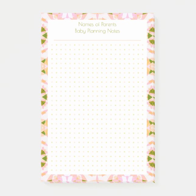 Custom Pretty Pink Green Dot Grid New Baby Planner Post-it Notes (Front)