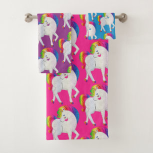 Custom Pretty Pink Purple Teal Blue Unicorn Bath Towel Set
