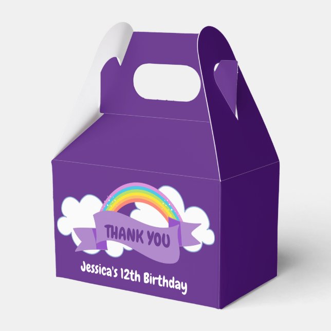 Custom Pretty Purple Rainbow Birthday Party Favour Box (Front Side)