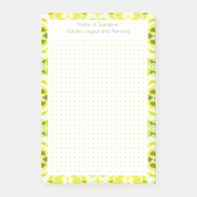 Custom Pretty Yellow Dot Grid Garden Layout Plan Post-it Notes (Front)