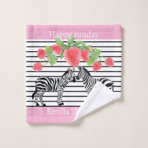 Custom pretty zebra standing with strawberry Pink Bath Towel Set