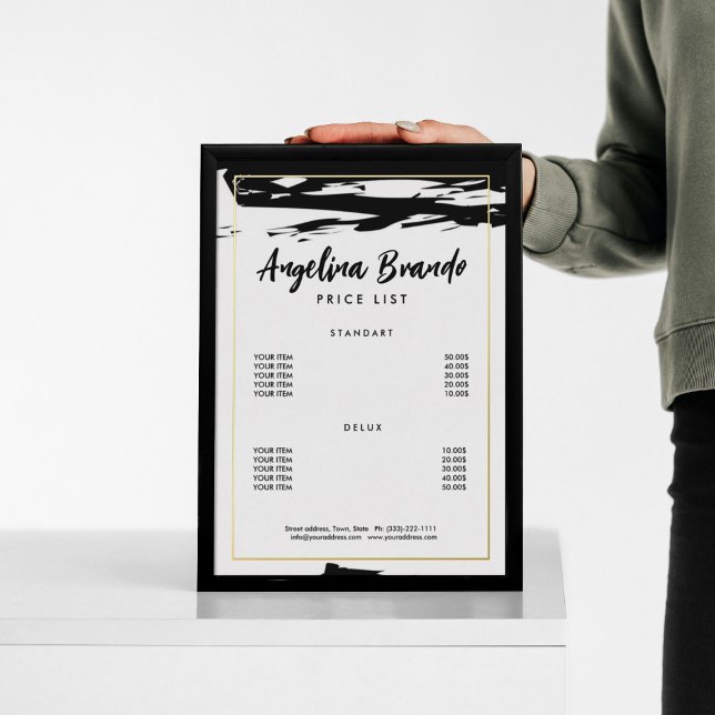 Custom Price List Golden Foil Stroke Black Sketch (Perfect for your business)