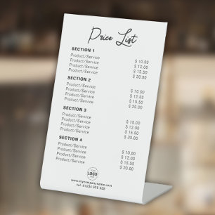 Custom Price List or Service Prices Modern White Pedestal Sign