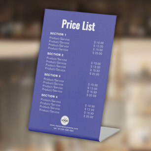 Custom Price List or Services Simple Modern Blue Pedestal Sign
