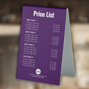 Custom Price List or Services Simple Modern Purple