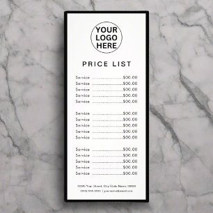 Custom Price List Services Black & White Logo Rack Card