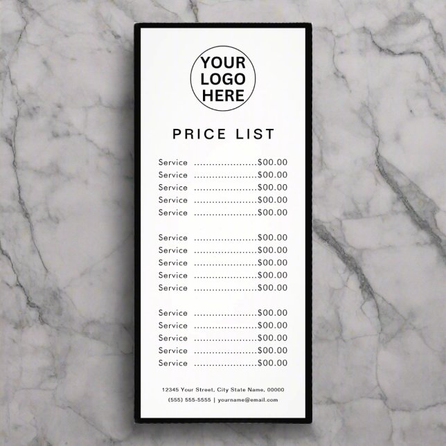 Custom Price List Services Black & White Logo   Rack Card (Creator Uploaded)