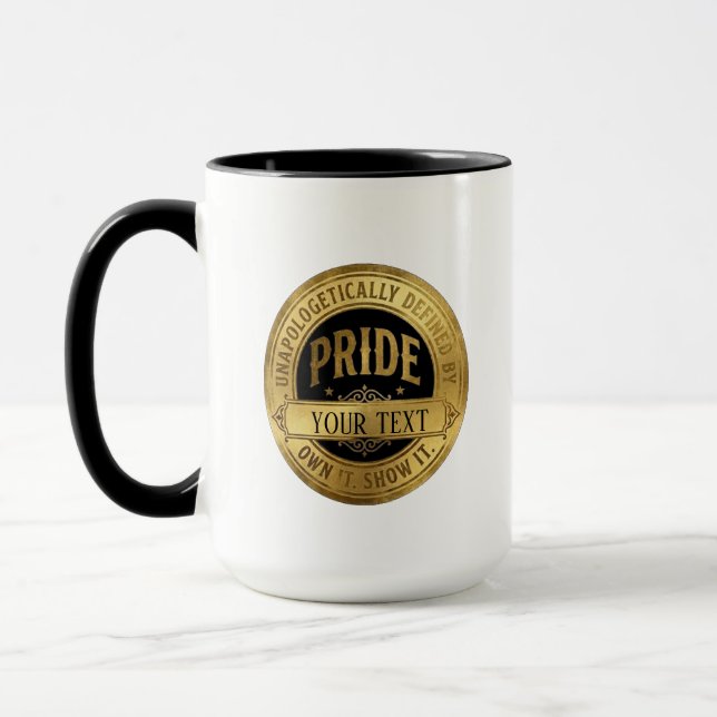 Custom Pride Gold Badge - Personalizable Vintage P Mug (Left)