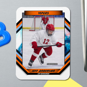 Custom Prime Orange & Navy Ice Hockey Photo Magnet