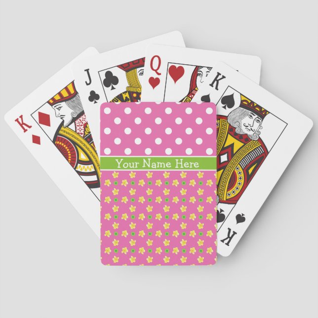 Custom Primroses Playing Cards: Pink Polka Dots Cards (Back)