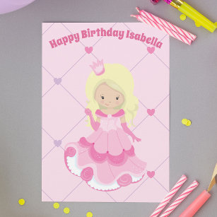 Custom Princess Pretty Pink Blonde Girl Birthday Card