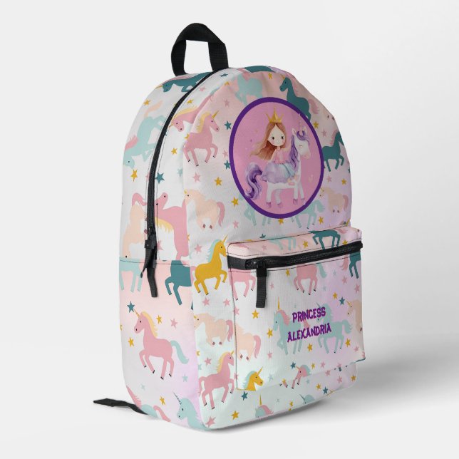 Custom Princess Unicorn Printed Backpack (Back Corner Left)