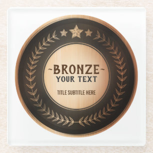 CUSTOM PRINT DIY MEDAL Bronze Champion EDITABLE Glass Coaster