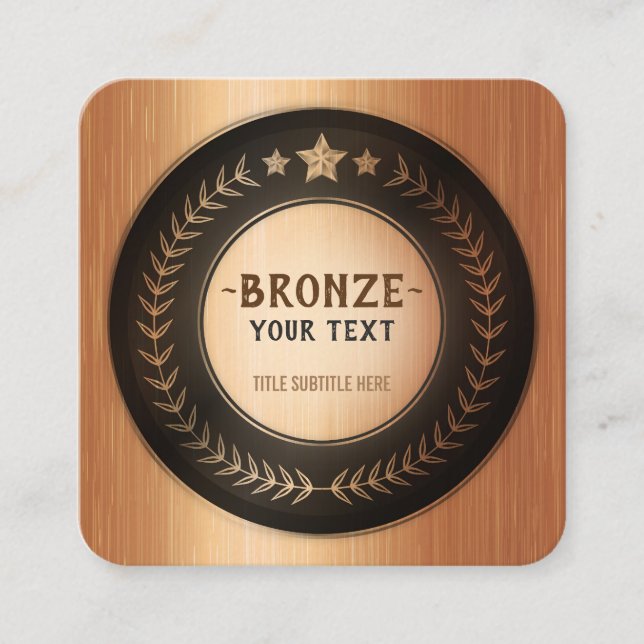 CUSTOM PRINT DIY MEDAL Bronze Champion EDITABLE Square Business Card (Front)