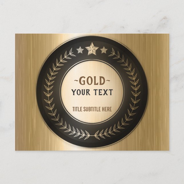 CUSTOM PRINT DIY MEDAL Gold #1 ADD YOUR LOGO edit Announcement Postcard (Front)