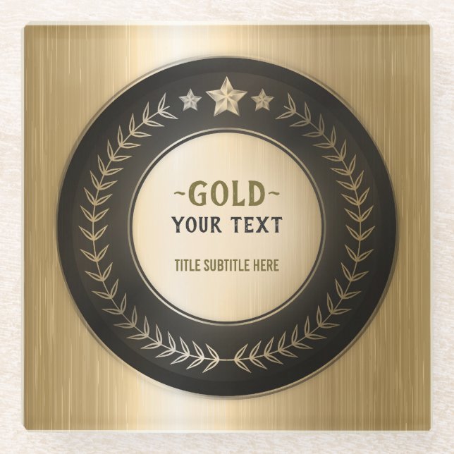 CUSTOM PRINT DIY MEDAL Gold #1 Champion EDITABLE Glass Coaster (Front)