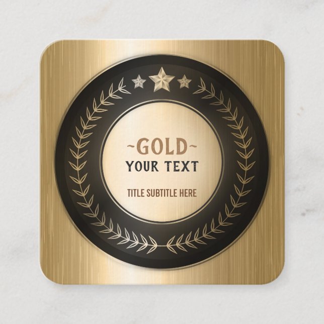 CUSTOM PRINT DIY MEDAL Gold #1 Champion EDITABLE Square Business Card (Front)
