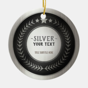 CUSTOM PRINT DIY MEDAL Silver ADD YOUR LOGO edit Ceramic Ornament