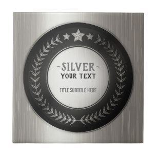 CUSTOM PRINT DIY MEDAL Silver Champion EDITABLE Ceramic Tile
