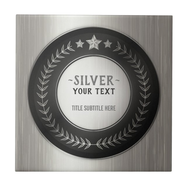 CUSTOM PRINT DIY MEDAL Silver Champion EDITABLE Ceramic Tile (Front)