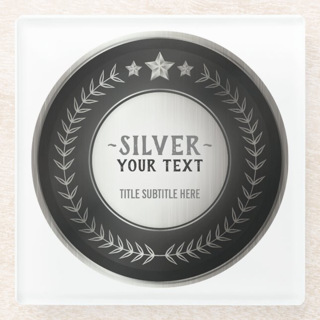 CUSTOM PRINT DIY MEDAL Silver Champion EDITABLE Glass Coaster (Front)