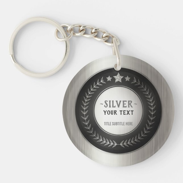 CUSTOM PRINT DIY MEDAL Silver Champion EDITABLE Key Ring (Front)
