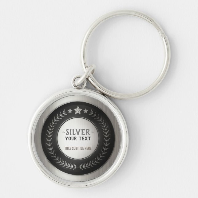 CUSTOM PRINT DIY MEDAL Silver Champion EDITABLE Key Ring (Front)