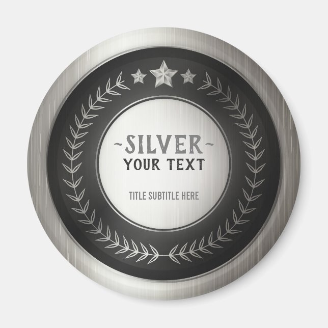 CUSTOM PRINT DIY MEDAL Silver Champion EDITABLE Magnet (Front)
