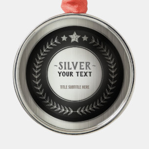 CUSTOM PRINT DIY MEDAL Silver Champion EDITABLE Metal Ornament