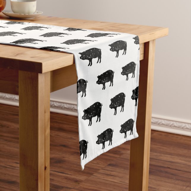 Custom print table runner with black pig pattern (In Situ)