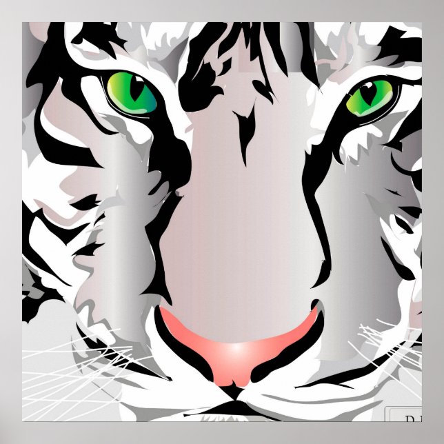 CUSTOM PRINT- TIGER-WHITE/GREY POSTER (Front)