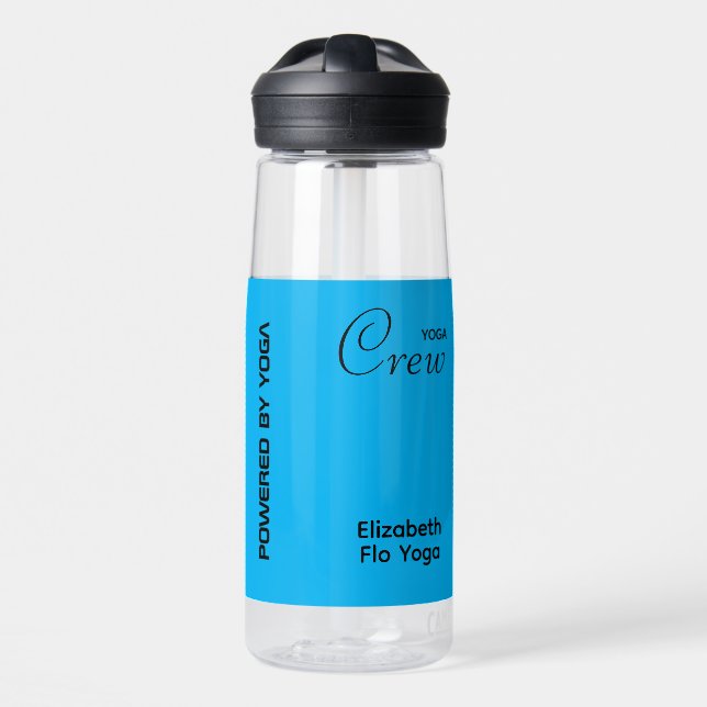 Custom Print Yoga Crew Azure Blue Water Bottle (Front)