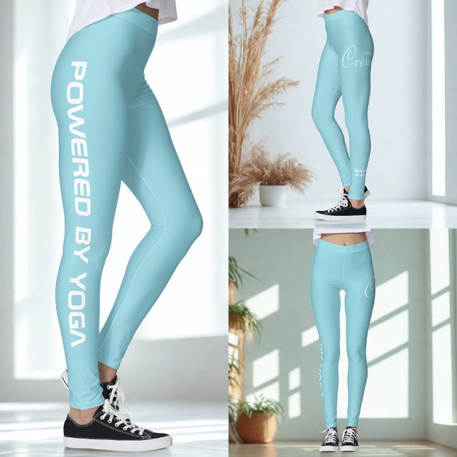 Custom Print Yoga Crew Robin Egg Blue Leggings (Robin egg blue yoga leggings. 3 views.)