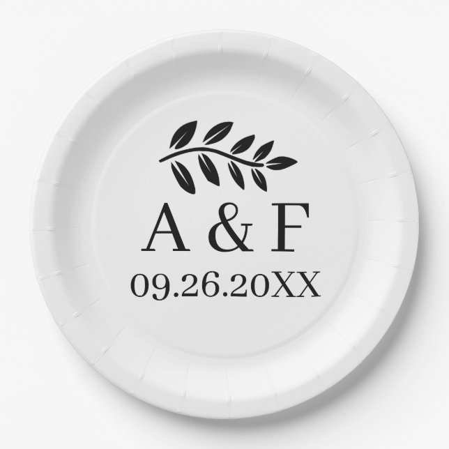 Custom Printed Plates Contemporary Leaf Monogram (Front)