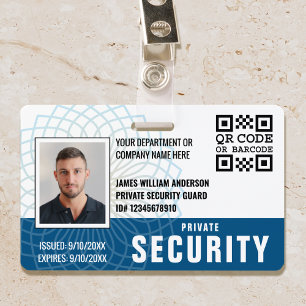 Custom Private Security Guard ID Photo Blue ID Badge