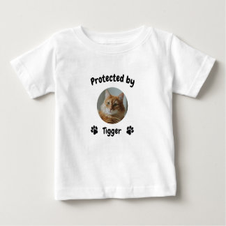 Custom Proctected by Cat, Personalized Cat Name Baby T-Shirt